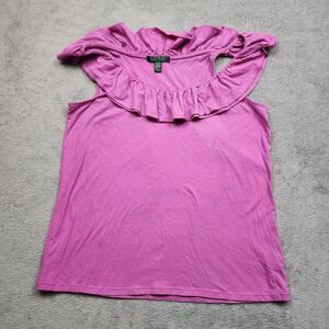 Lauren Ralph Lauren Womens XL Pink Ruffle Sleeveless Top 100% Cotton Casual